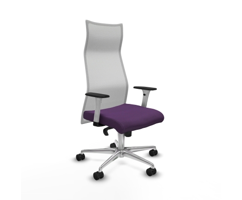 Piqueras y Crespo Albacete malla sincro malla blanca bali morado brazos blancos base aluminio ruedas 65 mm nailon