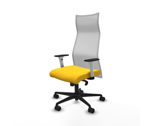 Piqueras y Crespo Albacete malla sincro malla blanca similpiel amarillo brazos blancos base nailon ruedas 65 mm nailon