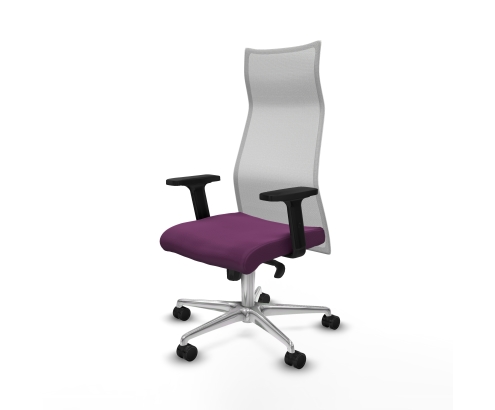 Piqueras y Crespo Albacete malla sincro malla blanca similpiel morado brazos 2D base aluminio ruedas 65 mm nailon