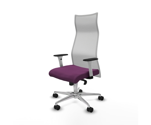 Piqueras y Crespo Albacete malla sincro malla blanca similpiel morado brazos blancos base aluminio ruedas 65 mm nailon