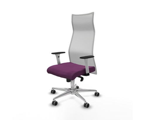 Piqueras y Crespo Albacete malla sincro malla blanca similpiel morado brazos blancos base aluminio ruedas 65mm engomadas