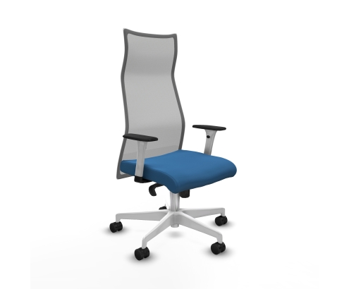 Piqueras y Crespo Albacete malla sincro malla gris similpiel azul claro brazos blancos base blanca ruedas 65 mm nailon