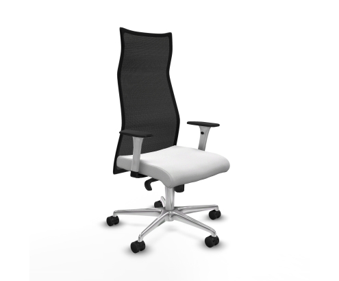 Piqueras y Crespo Albacete malla sincro malla negra bali blanco brazos blancos base aluminio ruedas 65 mm nailon
