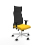 Piqueras y Crespo Albacete malla sincro malla negra similpiel amarillo brazos 1D base blanca ruedas 65 mm nailon