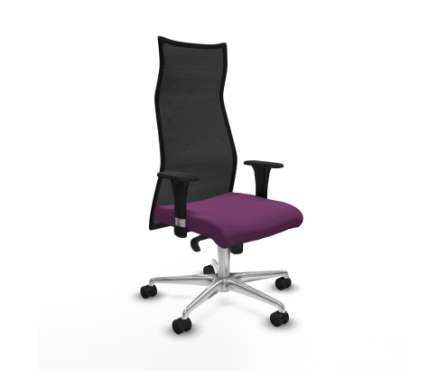 Piqueras y Crespo Albacete malla sincro malla negra similpiel morado brazos 1D base aluminio ruedas 65 mm nailon