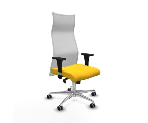 Piqueras y Crespo Albacete malla XL sincro malla blanca similpiel amarillo brazos 1D base aluminio ruedas 65mm engomadas