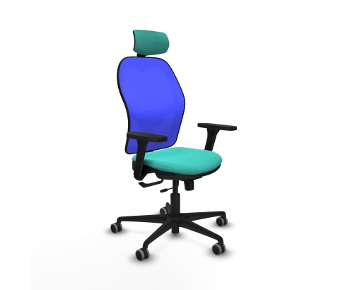 Piqueras y Crespo Jorquera traslack malla azul similpiel turquesa brazos 3D base nailon cabecero 2D ruedas 65mm engomada