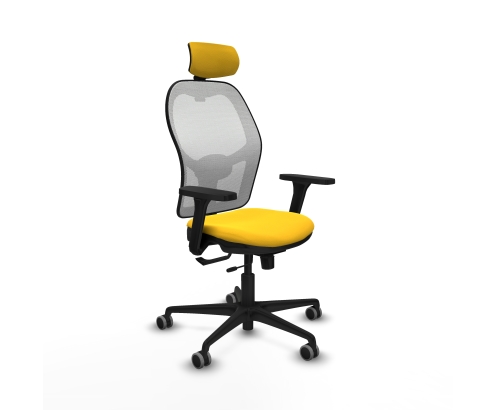 Piqueras y Crespo Jorquera traslack malla blanca similpiel amarillo brazos 3D base nailon cabecero 2D ruedas 65mm engomada