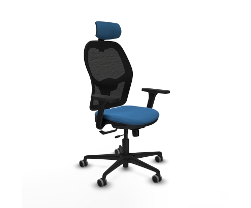 Piqueras y Crespo Jorquera traslack malla negra similpiel azul claro brazos 3D base nailon cabecero 2D ruedas 65mm engomada