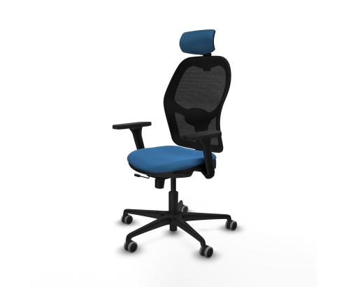 Piqueras y Crespo Jorquera traslack malla negra similpiel azul claro brazos 3D base nailon cabecero 2D ruedas 65mm engomada