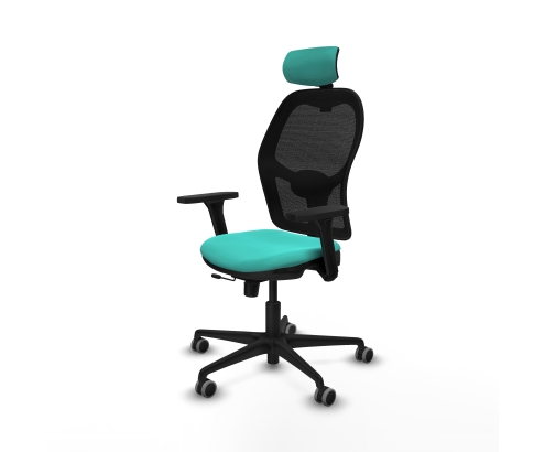 Piqueras y Crespo Jorquera traslack malla negra similpiel turquesa brazos 3D base nailon cabecero 2D ruedas 65mm engomada