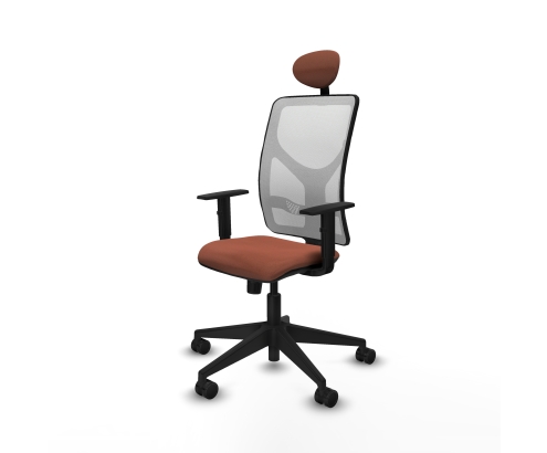 Piqueras y Crespo Motilla sincro malla blanca bali marr?n brazos 1D base piramidal cabecero fijo ruedas 65mm nailon