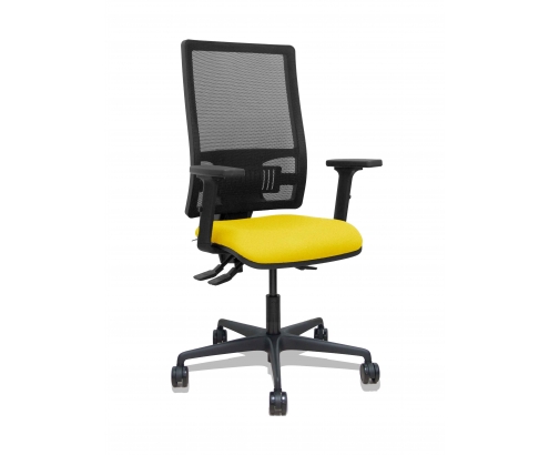 Piqueras y Crespo Silla Bormate asincro malla negra asiento bali amarillo brazos 2D ruedas 65mm