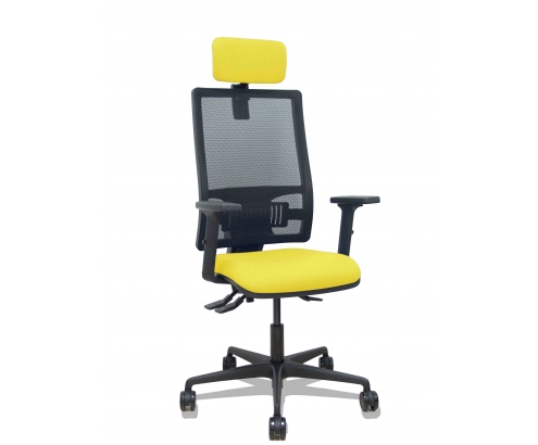 Piqueras y Crespo Silla Bormate asincro malla negra asiento bali amarillo brazos 2D ruedas 65mm cabecero regulable