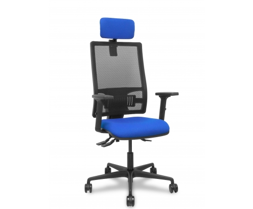 Piqueras y Crespo Silla Bormate asincro malla negra asiento bali azul brazos 2D ruedas 65mm cabecero regulable