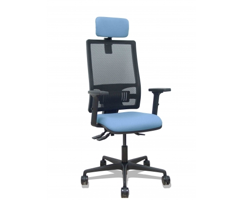 Piqueras y Crespo Silla Bormate asincro malla negra asiento bali azul cielo brazos 2D ruedas 65mm cabecero regulable