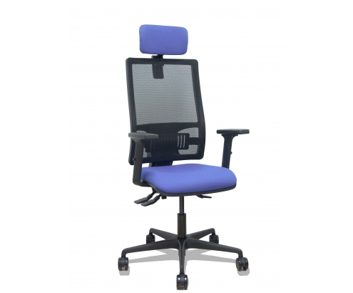 Piqueras y Crespo Silla Bormate asincro malla negra asiento bali azul claro brazos 2D ruedas 65mm cabecero regulable