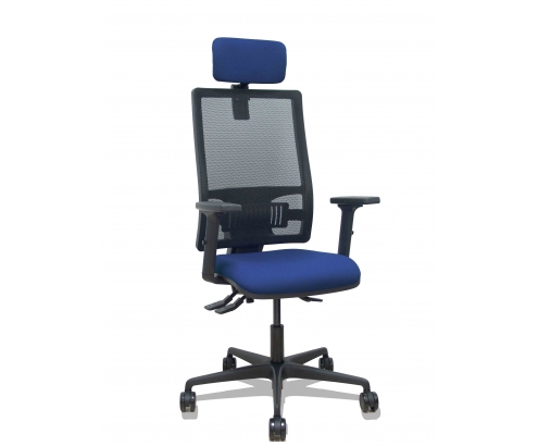 Piqueras y Crespo Silla Bormate asincro malla negra asiento bali azul marino brazos 2D ruedas 65mm cabecero regulable