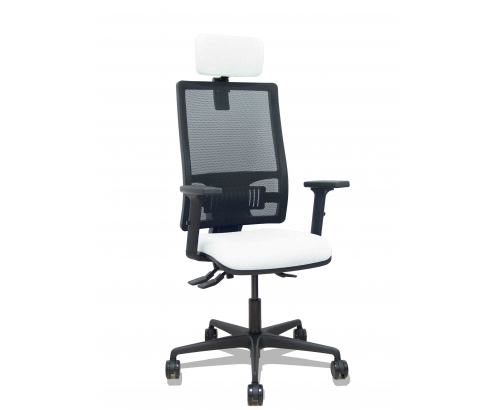 Piqueras y Crespo Silla Bormate asincro malla negra asiento bali blanco brazos 2D ruedas 65mm cabecero regulable