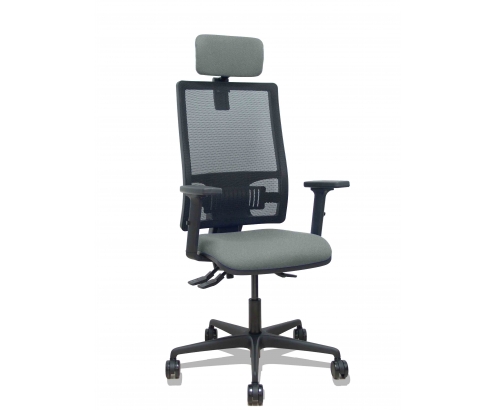 Piqueras y Crespo Silla Bormate asincro malla negra asiento bali gris brazos 2D ruedas 65mm cabecero regulable