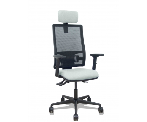 Piqueras y Crespo Silla Bormate asincro malla negra asiento bali gris claro brazos 2D ruedas 65mm cabecero regulable