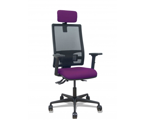 Piqueras y Crespo Silla Bormate asincro malla negra asiento bali morado brazos 2D ruedas 65mm cabecero regulable