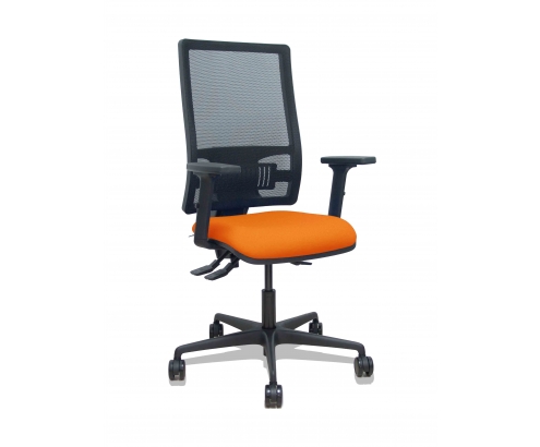 Piqueras y Crespo Silla Bormate asincro malla negra asiento bali naranja brazos 2D ruedas 65mm