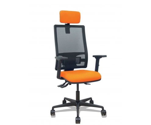 Piqueras y Crespo Silla Bormate asincro malla negra asiento bali naranja brazos 2D ruedas 65mm cabecero regulable