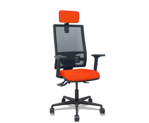 Piqueras y Crespo Silla Bormate asincro malla negra asiento bali naranja oscuro brazos 2D ruedas 65mm cabecero regulable