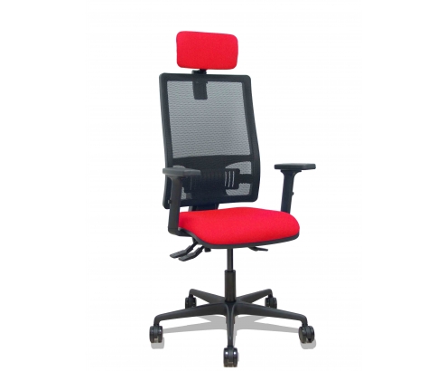 Piqueras y Crespo Silla Bormate asincro malla negra asiento bali rojo brazos 2D ruedas 65mm cabecero regulable