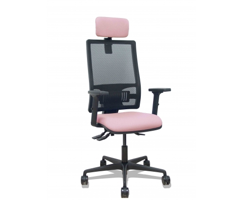 Piqueras y Crespo Silla Bormate asincro malla negra asiento bali rosa brazos 2D ruedas 65mm cabecero regulable