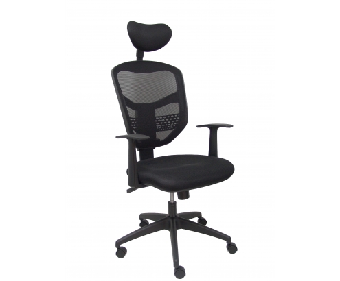 Piqueras y Crespo Silla Chinchilla respaldo malla negro con cabecero asiento 3D negro