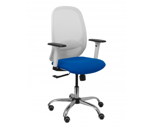 Piqueras y Crespo Silla Cilanco blanca malla blanca asiento bali azul brazo regulable base cromada ruedas de parque