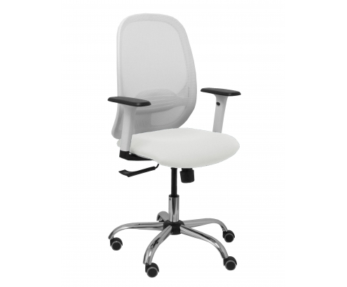 Piqueras y Crespo Silla Cilanco blanca malla blanca asiento bali blanco brazo regulable base cromada ruedas de parque