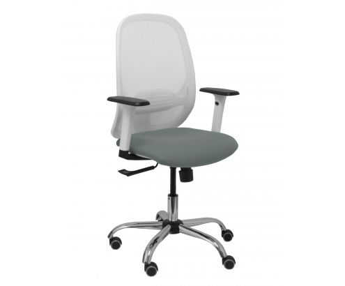 Piqueras y Crespo Silla Cilanco blanca malla blanca asiento bali gris brazo regulable base cromada ruedas de parque