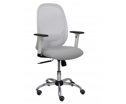 Piqueras y Crespo Silla Cilanco blanca malla blanca asiento bali gris claro brazo regulable base cromada ruedas parque