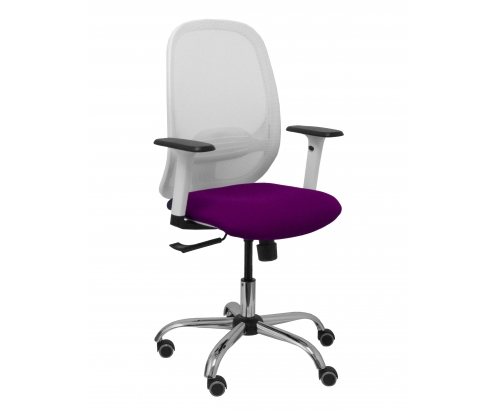 Piqueras y Crespo Silla Cilanco blanca malla blanca asiento bali morado brazo regulable base cromada ruedas de parque