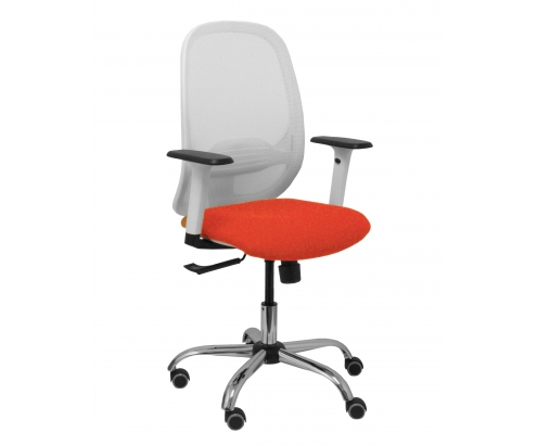 Piqueras y Crespo Silla Cilanco blanca malla blanca asiento bali naranja oscuro brazo regulable base cromada ruedas de parqué