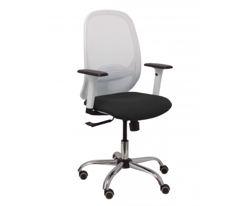 Piqueras y Crespo Silla Cilanco blanca malla blanca asiento similpiel negro brazo reg. base cromada RP