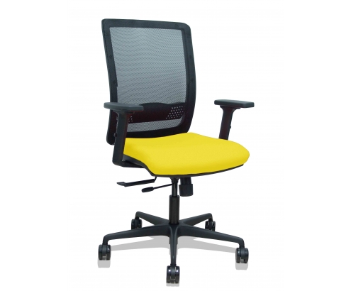 Piqueras y Crespo Silla Haches traslack malla negra asiento bali amarillo brazos 2D ruedas 65mm