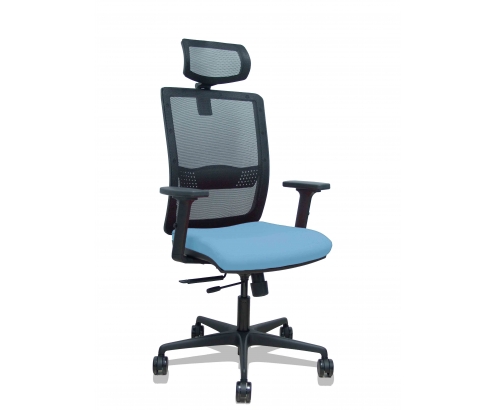 Piqueras y Crespo Silla Haches traslack malla negra asiento bali azul cielo brazos 2D ruedas 65mm cabecero regulable