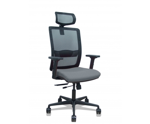 Piqueras y Crespo Silla Haches traslack malla negra asiento bali gris brazos 2D ruedas 65mm cabecero regulable