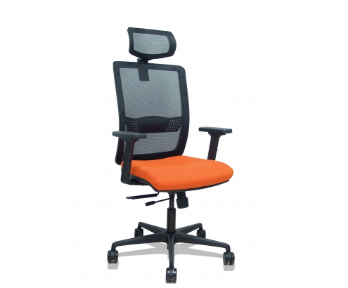 Piqueras y Crespo Silla Haches traslack malla negra asiento bali naranja brazos 2D ruedas 65mm cabecero regulable