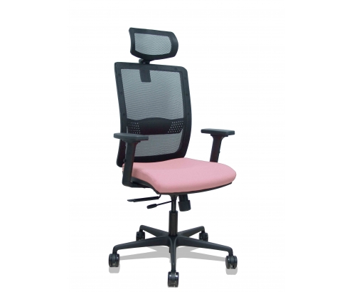 Piqueras y Crespo Silla Haches traslack malla negra asiento bali rosa brazos 2D ruedas 65mm cabecero regulable