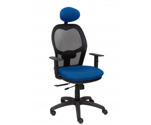 Piqueras y Crespo Silla Jorquera traslack malla negra asiento bali azul brazos regulables y cabecero