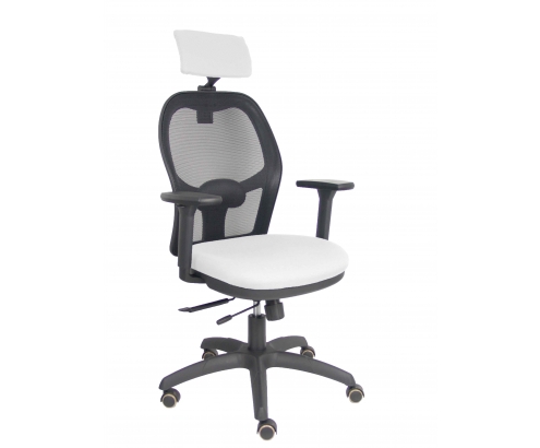 Piqueras y Crespo Silla Jorquera traslack malla negra asiento bali blanco brazos 3D cabecero regulable