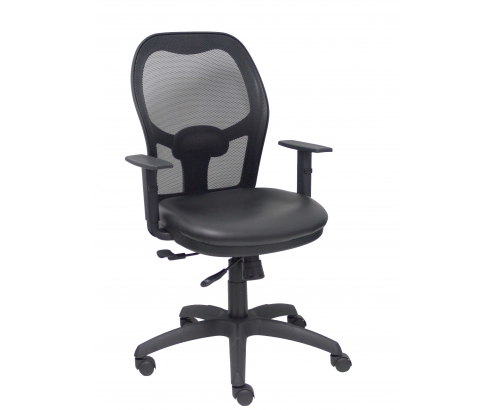 Piqueras y Crespo Silla Jorquera traslack malla negra asiento similpiel negro brazos regulables