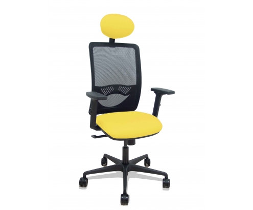 Piqueras y Crespo Silla Zulema sincro malla negra asiento bali amarillo brazos 2D ruedas 65mm cabecero