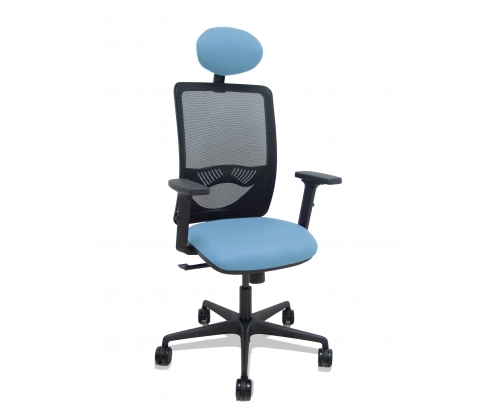 Piqueras y Crespo Silla Zulema sincro malla negra asiento bali azul cielo brazos 2D ruedas 65mm cabecero