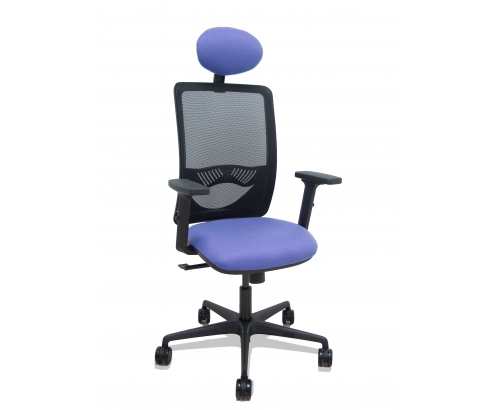 Piqueras y Crespo Silla Zulema sincro malla negra asiento bali azul claro brazos 2D ruedas 65mm cabecero